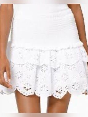 NWT Michael Kors Womens Skirt White Stretch Ruffle Eyelet Layered Sz XS NWT